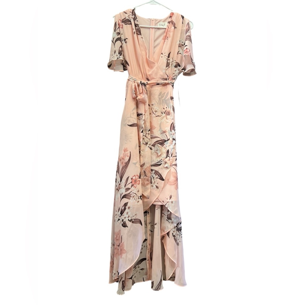Eliza J Peach Floral High Low Dress Sz 4 - Picture 2 of 7